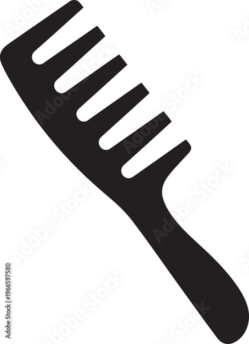 Hair styling comb silhouette with wide teeth on transparent background.