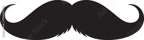 Classic black mustache vector illustration on transparent background.