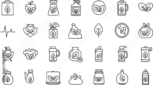 Organic product vector illustration collection featuring minimalist line art designs for natural health and wellness concepts,eco-friendly packaging, botanical branding, and cosmetic products