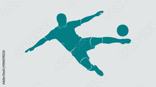 Dynamic silhouette of a soccer player kicking a football in mid-air