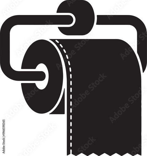 Toilet paper roll on holder icon silhouette isolated on a transparent background.