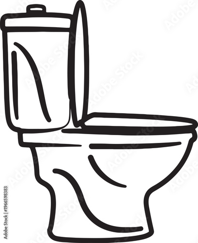 Toilet bowl with lid open, hand drawn sketch on transparent background.
