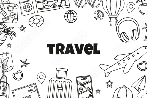Travel outline background with elements