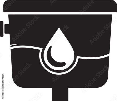 Toilet cistern with water level and drop symbol illustration.