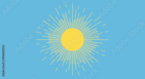A bright yellow sun icon with rays on a light blue background