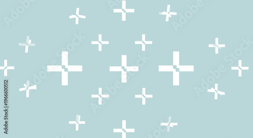 A minimalist vector graphic of white plus signs on a light blue background