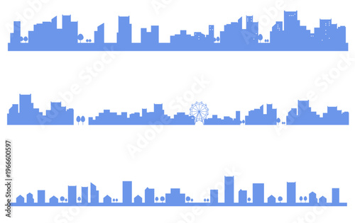 シンプルな街並みのシルエットイラストのセット　背景イラスト