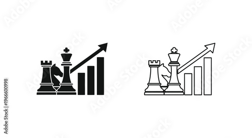 Chess Pieces and Growing Bar Graphs Strategy Success Vector