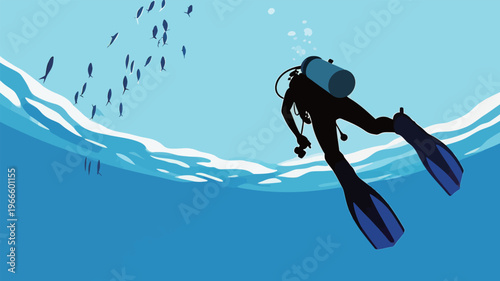 Diver exploring underwater world with fish and marine life in clear blue water during daytime