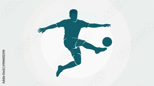 Dynamic male soccer player silhouette kicking a football in action
