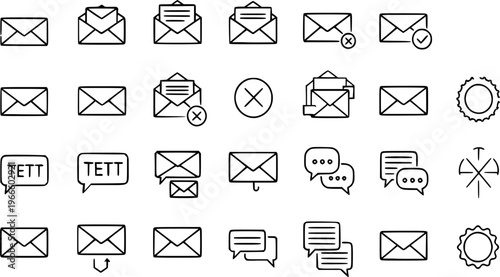Set of Hand Drawn Outline Vector Icons Representing Various Stages of Email Communication Including Sending Receiving Spam Drafts And Message Reply Symbols For Web Interface Design