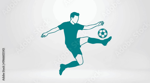Stylized male soccer player kicking a football in dynamic action illustration