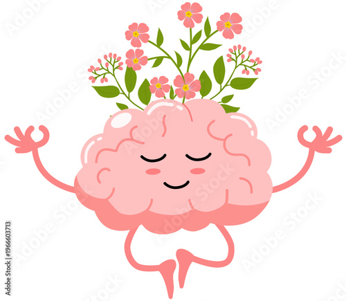 Meditating Mind with Flowers Blooming from Thoughts
