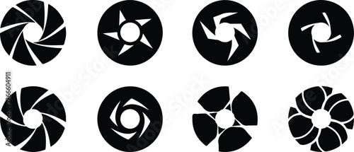 Geometric Abstract Camera Aperture and Shutter Silhouette Icons