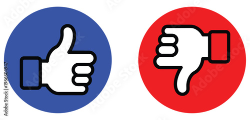Thumbs up and thumbs down icons set showcasing modern approval and disapproval indicators, versatile reaction symbols, and user feedback elements perfect communication platforms.
