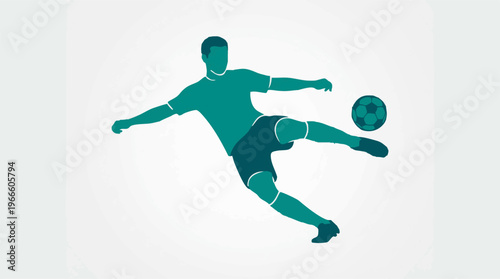 Stylized Vector Illustration of a Soccer Player Kicking a Football
