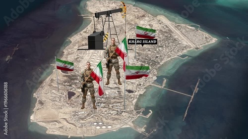 Strategic Map Highlighting Kharg Island Oil Terminal With Iranian Military And Flags