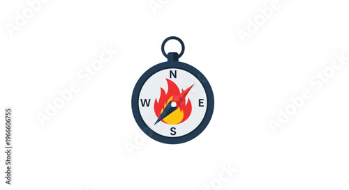 A Burning Compass Icon Showing Fiery Directional Navigation