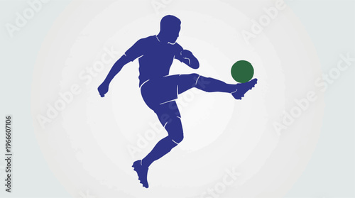 Soccer player silhouette kicking a green ball in a dynamic action pose