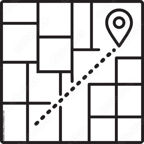 Urban city street grid map with diagonal dotted shortcut line leading to location pin destination vector
