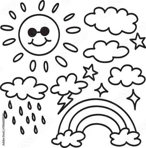 Sun and clouds icon doodle asset