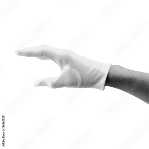 Halftone illustration of a hand wearing a medical glove, isolated on light background, symbol of hygiene, protection, healthcare, laboratory work and safety.