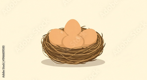 A cozy bird s nest contains four speckled light brown eggs