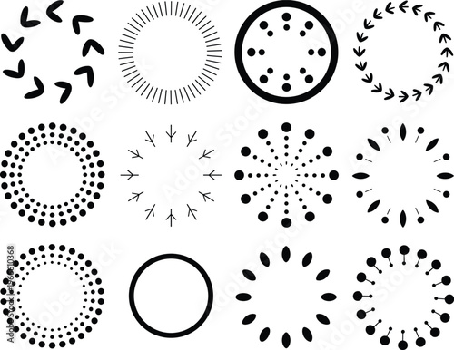 Circular pattern illustration, radial symmetry artwork, abstract geometric design, optical illusion graphic, decorative black shapes, visual perception study element