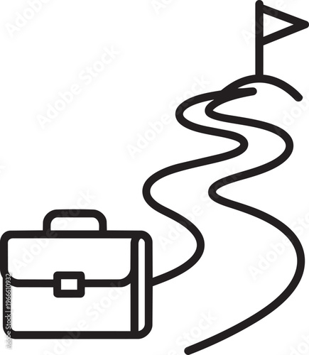 Professional career path winding road starting with briefcase and ending at success flag milestone roadmap vector