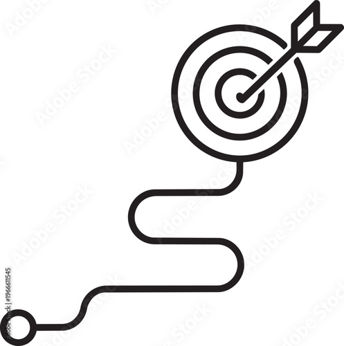 Direct path leading to center of bullseye dartboard representing accurate strategy and successful business goal vector