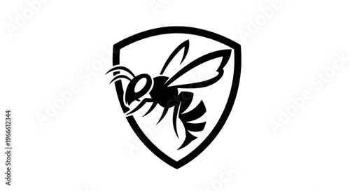 Foto Black and white vector illustration of a bee inside a shield emblem