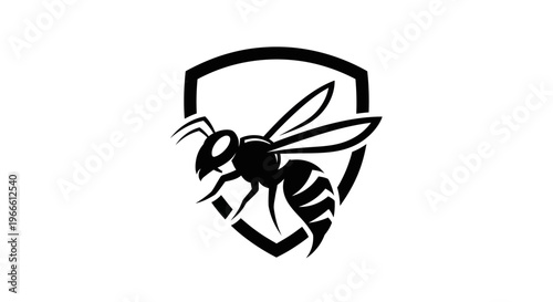 Black and white wasp silhouette with shield symbol for security and protection