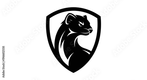 Black and white weasel logo design on shield vector illustration