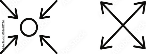 Arrows pointing inwards and outwards vector icons for focus 