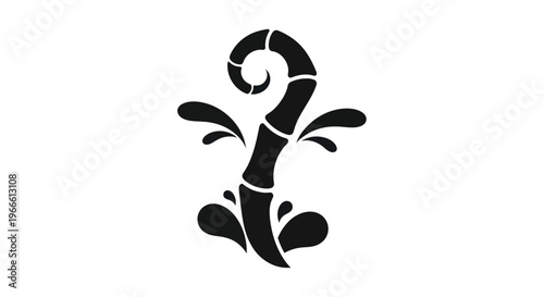 Black bamboo stalk with water drops vector illustration on white