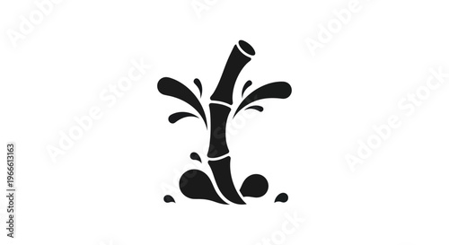 Black bamboo stalk with water splash on white background symbol