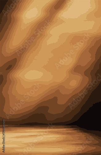 Abstract interior of a sandstone cave or canyon with warm glowing light