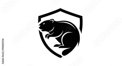 Black beaver silhouette inside a shield design for protection and security