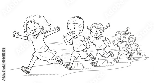 Children Running Race Line Drawing Fun Activity.