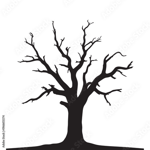 Leafless Tree Silhouette Isolated on White Background – Bare Winter Tree Vector Illustration