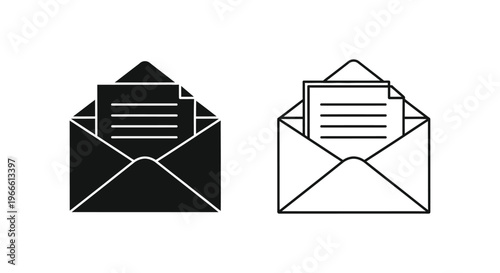 Envelopes with Letters, Opened and Closed Vector
