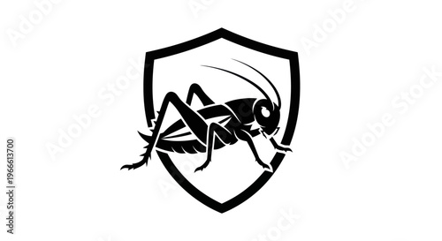 Black cricket insect inside shield emblem vector illustration isolated
