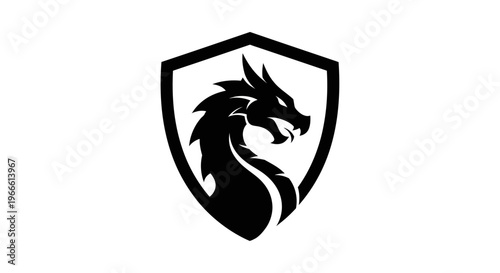 Black dragon emblem on shield vector illustration for various design concepts