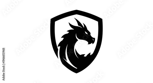 Black dragon emblem design on white background for logo creation