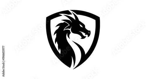 Black dragon emblem illustration on white background for design and branding