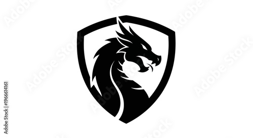 Black dragon silhouette within a shield emblem on white background