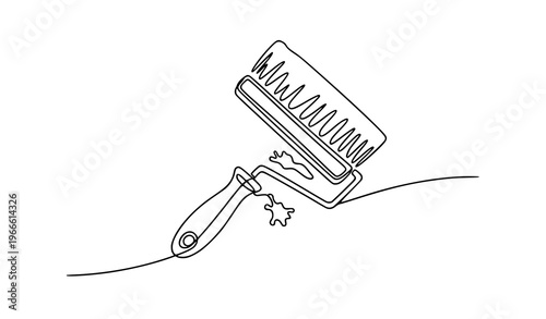 Minimal one line painter brush construction repair service vector illustration isolated on white background