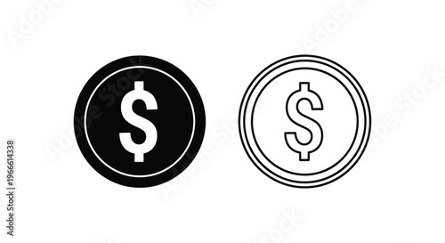 Dollar Coins Black White Vector