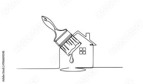 Continuous line painter brush icon repair construction vector illustration isolated on white background