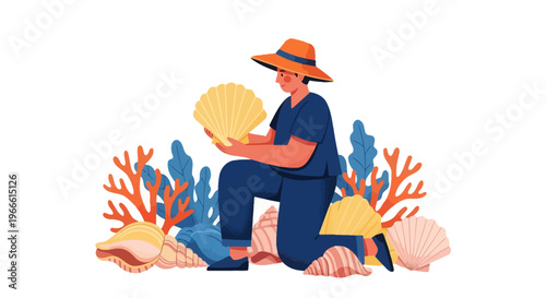 Person Collecting Seashells by the Ocean Shoreline